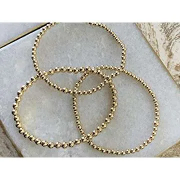 14K Gold Filled Seamless Beaded Ball Bracelet, 3mm, Stacking Stretch Bracelet, Layering Jewelry, 6.5”