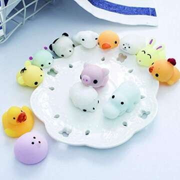 30PCS Mochi Squishy Animal Stress Toys, Mini Animal Squishy Stress Relief Animal Toys Mochi Squeeze Toys Mini Seal Bear Cat Tiger Pig Smile Cloud Squishies Random Color