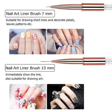 Ycyan 5Pcs Nail Art Brush Set Rhinestone Handle Gel Polish Nail Art Design Brushes with UV Gel Nail Brush, Nail Art Liner Brush, Nail Drawing Brush for Salon and Home DIY Manicure Rose Gold