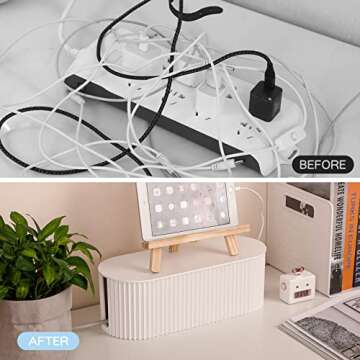 FABROK Cable Management Box with 10 Cable Ties, Cable Organizer Box for Power Strips, Surge Protectors, Chargers, Adapters, TV Computer Wires Cable Hider Organizer Box for Home/Office (Large/White)