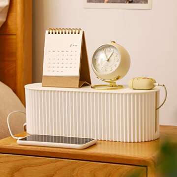 FABROK Cable Management Box with 10 Cable Ties, Cable Organizer Box for Power Strips, Surge Protectors, Chargers, Adapters, TV Computer Wires Cable Hider Organizer Box for Home/Office (Large/White)