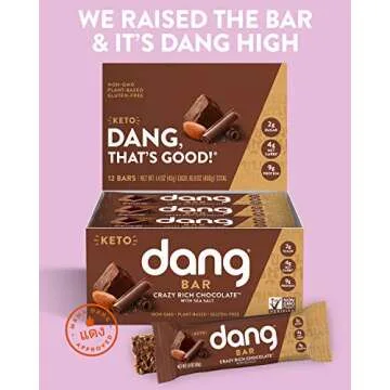 Dang Keto Bar | Crazy Rich Chocolate | 12 Pack | Keto Certified, Vegan, Low Carb, Low Sugar, Plant Based, Non GMO, Gluten Free Snacks | 4g Net Carbs, 9g Protein, No Added Sugars