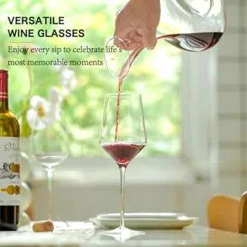 BACLIFE Hand Blown Red Wine Glasses Set of 4 – 15 oz Premium Crystal Wine Glasses With Long Stem – Unique Wedding Gift, Daily Use