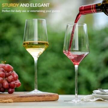 BACLIFE Hand Blown Red Wine Glasses Set of 4 – 15 oz Premium Crystal Wine Glasses With Long Stem – Unique Wedding Gift, Daily Use