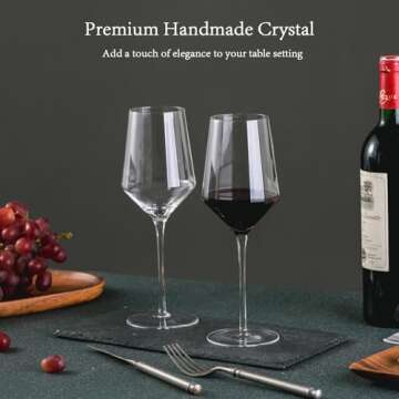 BACLIFE Hand Blown Red Wine Glasses Set of 4 – 15 oz Premium Crystal Wine Glasses With Long Stem – Unique Wedding Gift, Daily Use