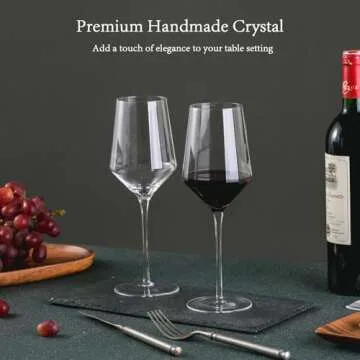 BACLIFE Hand Blown Red Wine Glasses Set of 4 – 15 oz Premium Crystal Wine Glasses With Long Stem – Unique Wedding Gift, Daily Use