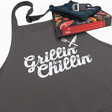 FixGrub Grilling Apron for Men, Cooking Apron, BBQ Apron, 3 Pockets, Bottle Opener, Towel and Gift Box Included, Gray Cotton Durable, Dad Gifts