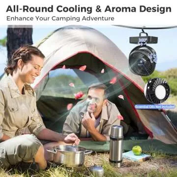 Camping Fan with LED Lantern - Rechargeable Battery Operated Fan, 35H Run Time Max, 3 Speeds, Portable Desk Fan With Hook for Tent Car RV Outdoor Emergency Outage Hurricane