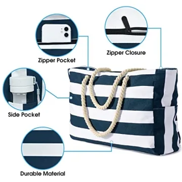 Becokan Waterproof Beach Tote Bag Large Durable Stylish