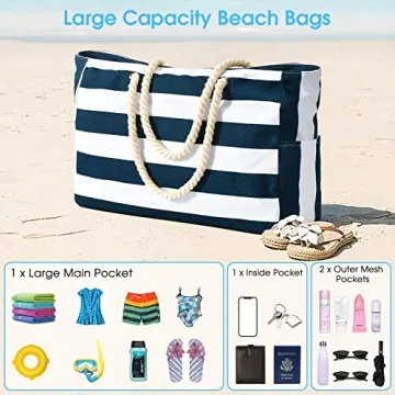 Becokan Waterproof Beach Tote Bag Large Durable Stylish