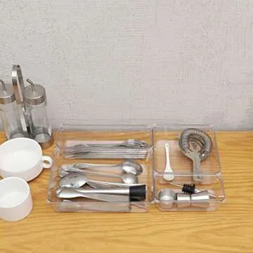 Cq acrylic 16-Piece Clear Plastic Drawer Organizer Tray for Makeup, Kitchen Utensils, Jewelries and Gadgets,5 Sizes Plastic Vanity Drawer Organizers and Storage Bins Clear