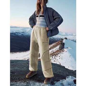 Omoone Women’s Winter Fleece Sherpa Sweatpants Cozy Activewear for Skiing with Pockets