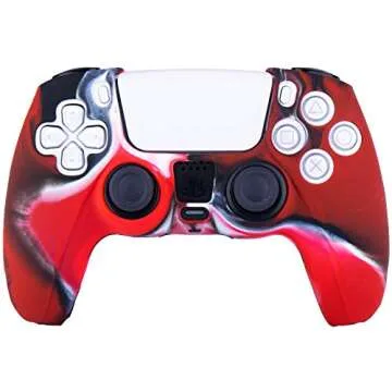 YoRHa Silicone Cover Skin Case for PS5 Controller x 1(Camouflage Red) with Thumb Grips x 10