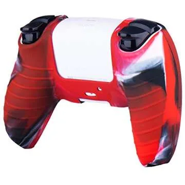 YoRHa Silicone Cover Skin Case for PS5 Controller x 1(Camouflage Red) with Thumb Grips x 10