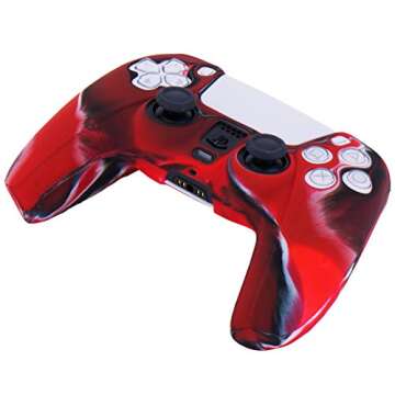 YoRHa Silicone Cover Skin Case for PS5 Controller x 1(Camouflage Red) with Thumb Grips x 10