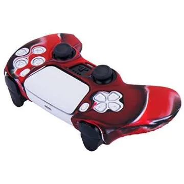 YoRHa Silicone Cover Skin Case for PS5 Controller x 1(Camouflage Red) with Thumb Grips x 10