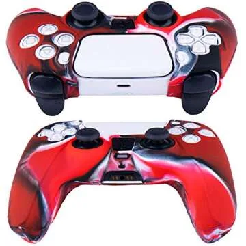 YoRHa Silicone Cover Skin Case for PS5 Controller x 1(Camouflage Red) with Thumb Grips x 10