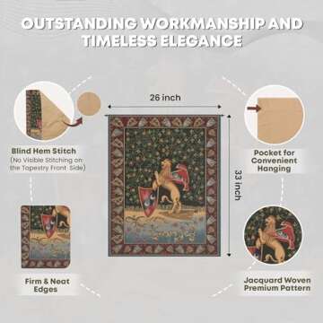 Charlotte Home Furnishings Inc. C Lion Medieval Italian Tapestry Wall Hanging 33 X 26 Inch Viscose C...