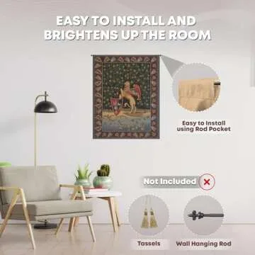 Charlotte Home Furnishings Inc. C Lion Medieval Italian Tapestry Wall Hanging 33 X 26 Inch Viscose Cotton And Polyester Blend Wall Art Woven In Italy Perfect For Home Decor And Wall Decor