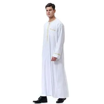 CRFASIBE Mens Thobe Muslim Clothes for Men Thobe Islamic Clothing Arabic Dress for Men Jalabiya,White(M)
