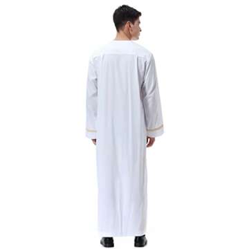 CRFASIBE Mens Thobe Muslim Clothes for Men Thobe Islamic Clothing Arabic Dress for Men Jalabiya,White(M)