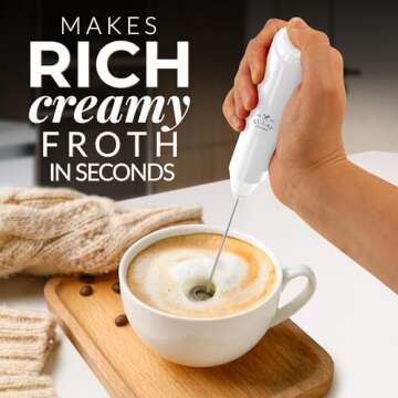 Zulay Kitchen Powerful Milk Frother Wand - Mini Milk Frother Handheld Stainless Steel - Battery Oper...