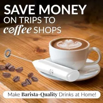 Zulay Kitchen Powerful Milk Frother Wand - Mini Milk Frother Handheld Stainless Steel - Battery Operated Drink Mixer for Coffee, Lattes, Cappuccino, Matcha - Froth Mate Milk Frother Gift - White