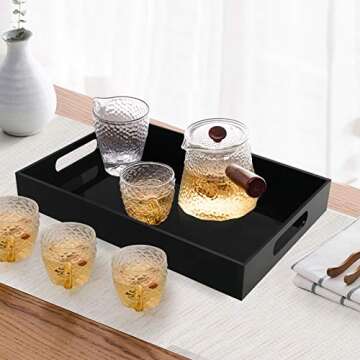 Tasybox Black Serving Tray, Acrylic Decorative Serving Trays with Handles for Kitchen Dining Room Ta...