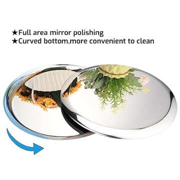 Stainless Steel Large Round Tray - Jewelry & Cosmetics Storage, Serving & Display - 11.02" Diameter, Mirror Polished Silver, Dishwasher Safe