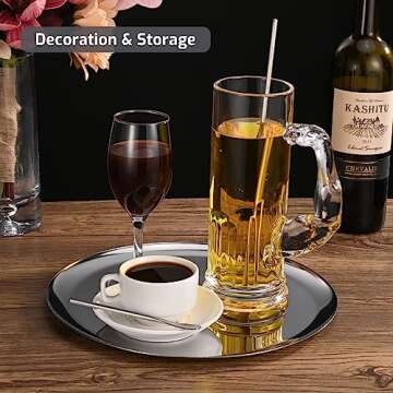 Stainless Steel Large Round Tray - Jewelry & Cosmetics Storage, Serving & Display - 11.02" Diameter, Mirror Polished Silver, Dishwasher Safe