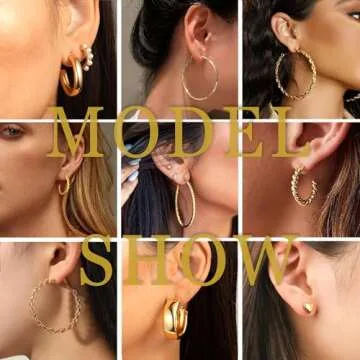 48 Pairs Gold Earrings Set for Women, Gold Jewelry Pearl Earrings, Trendy Chunky Hoop Big Earrings Pack, Hypoallergenic Multipack Twisted Statement Earring, Flat Back Earrings Small Hoops