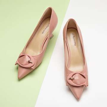 C.Paravano Women's Pink Leather Kitten Heels