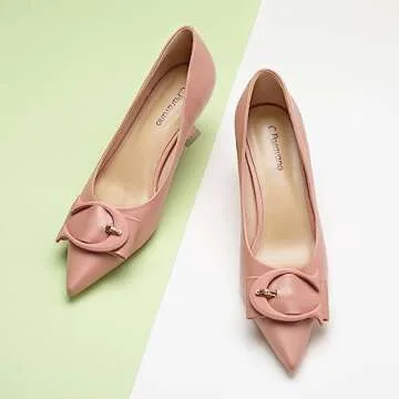 C.Paravano Women's Pink Leather Kitten Heels