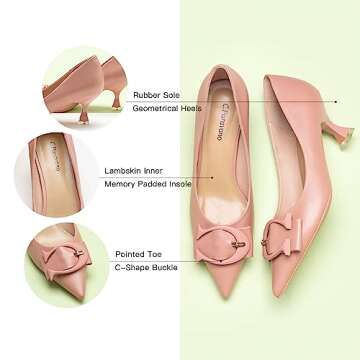 C.Paravano Women's Pink Leather Kitten Heels
