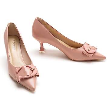 C.Paravano Women's Pink Leather Kitten Heels