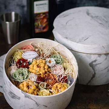 Vintage Round Flower Paper Box with Lid Marble Floral Arrangement Set/3 (S/M/L) (White)