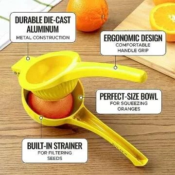 Zulay Premium Quality Metal Orange Squeezer, Citrus Juicer, Manual Press for Extracting the Most Juice Possible - Orange Juicer (Yellow)