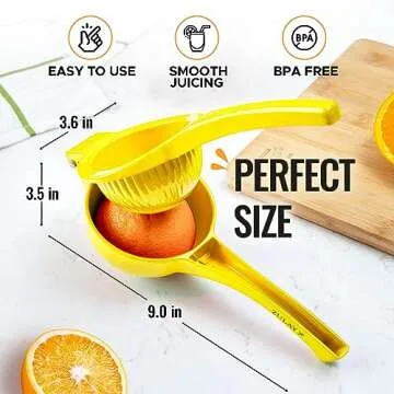 Zulay Premium Quality Metal Orange Squeezer, Citrus Juicer, Manual Press for Extracting the Most Juice Possible - Orange Juicer (Yellow)