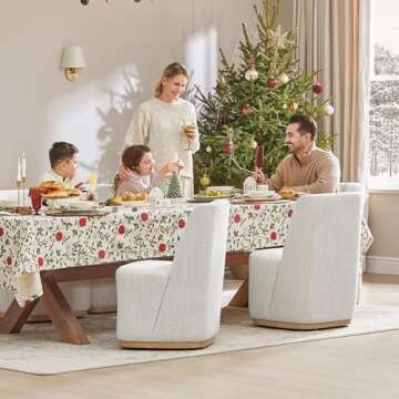 CHITA Upholstered Rolling Dining Chair on Casters Set of 2, FSC Certified Modern Fabric Dining Chair with Casters, Boucle Dining Chairs for Reading Room Waiting Room Kitchen Dining Room, Pearl