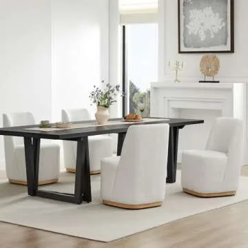 CHITA Upholstered Rolling Dining Chair on Casters Set of 2, FSC Certified Modern Fabric Dining Chair with Casters, Boucle Dining Chairs for Reading Room Waiting Room Kitchen Dining Room, Pearl