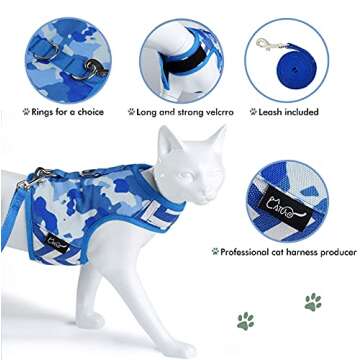 Yizhi Miaow Cat Harness and Leash for Walking Escape Proof, Adjustable Cat Vest Harness, Padded Stylish Cat Walking Jackets, Blue Camo, X-Small