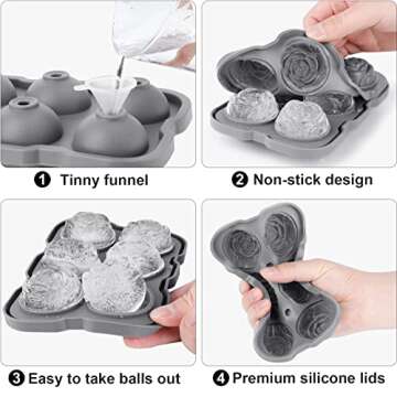 Ice Cube Tray, Mikiwon 2 inch Rose Ice Cube Trays With Covers, 6 Cavity Silicone Rose Ice Ball Maker, Easy Release Large Ice Cube Form for Chilled Cocktails, Whiskey, Bourbon & Homemade Juice