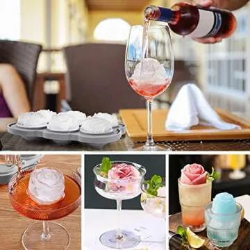 Ice Cube Tray, Mikiwon 2 inch Rose Ice Cube Trays With Covers, 6 Cavity Silicone Rose Ice Ball Maker, Easy Release Large Ice Cube Form for Chilled Cocktails, Whiskey, Bourbon & Homemade Juice