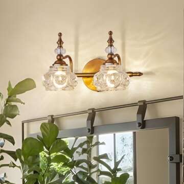 ZILANL Bathroom Vanity Light Fixtures, 2-Light Vintage Crystal Bathroom Lighting, Matte Brushed Anti...