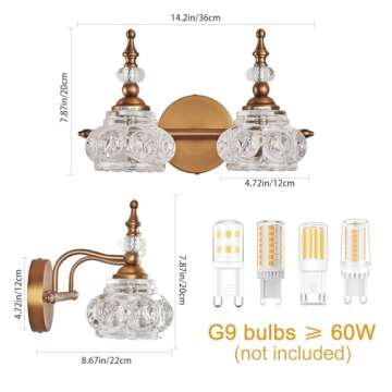 ZILANL Vintage Crystal Bathroom Lighting Fixture 2-Light