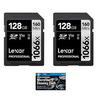 Lexar 128GB Professional 1066x SDXC Class 10 UHS-I Memory Card 2-Pack Bundle with Microfiber Cloth