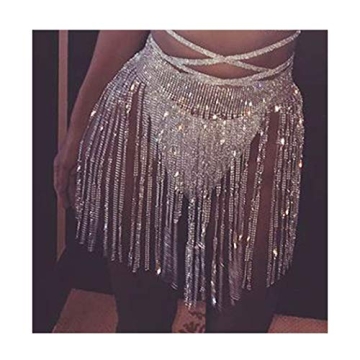 Yokawe Crystal Body Chain Silver Tassel Waist Chains Rhinestone Summer Bikini Beach Party Night Club...