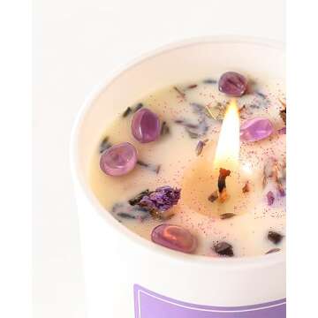 AOOVOO Lavender Scented Candles for Women - Aromatherapy Candle with Crystals Inside, 7oz Soy Candles for Home Scented, Birthday Gifts Candle for Women Mom