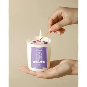 AOOVOO Lavender Scented Candles for Women - Aromatherapy Candle with Crystals Inside, 7oz Soy Candles for Home Scented, Birthday Gifts Candle for Women Mom