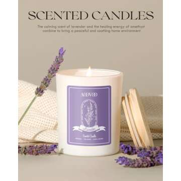 AOOVOO Lavender Scented Candles for Women - Aromatherapy Candle with Crystals Inside, 7oz Soy Candles for Home Scented, Birthday Gifts Candle for Women Mom